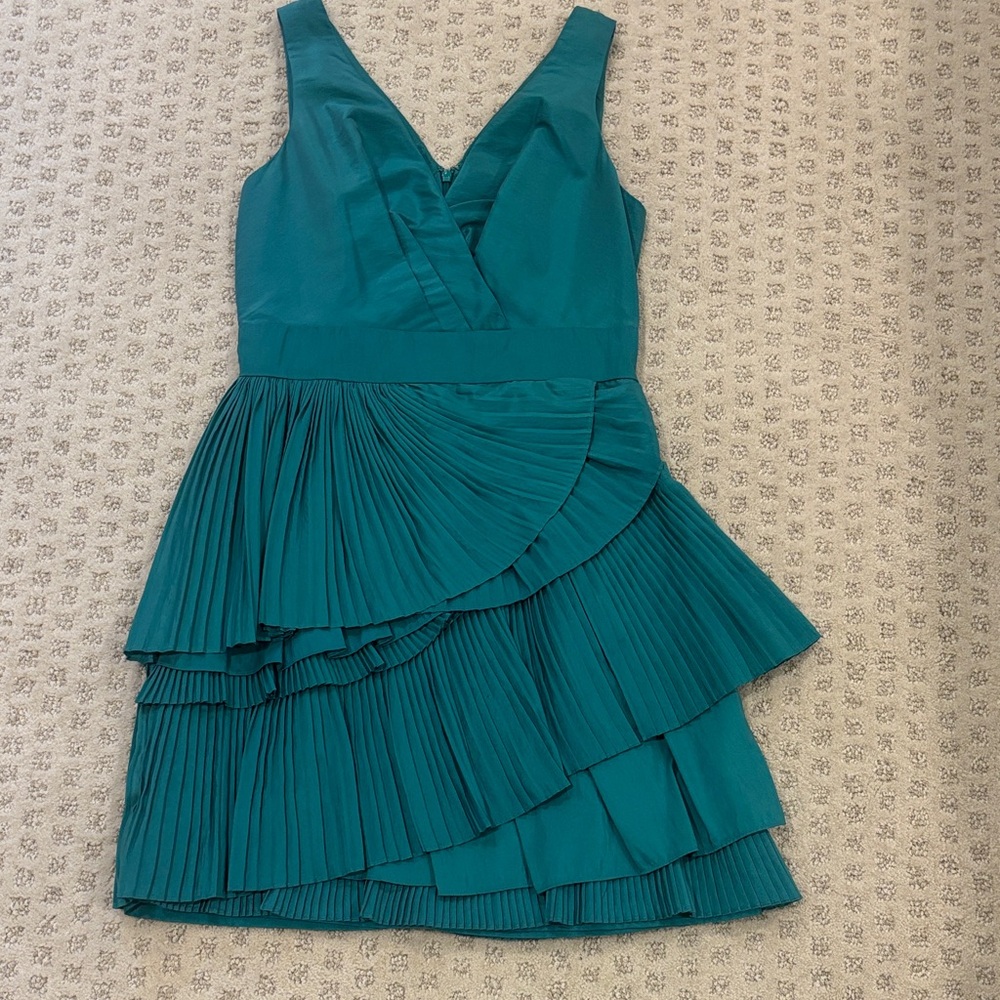 Max & Cleo Teal Pleated Mini Dress